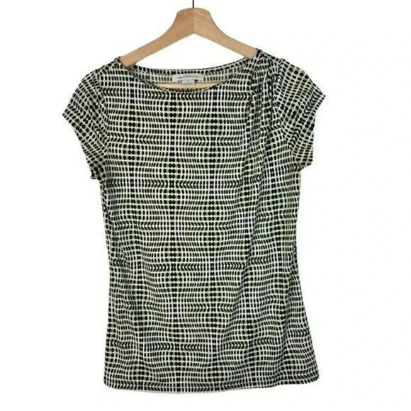 Liz Claiborne Black & Green Printed Short Sleeve Blouse S - Picture 1 of 4